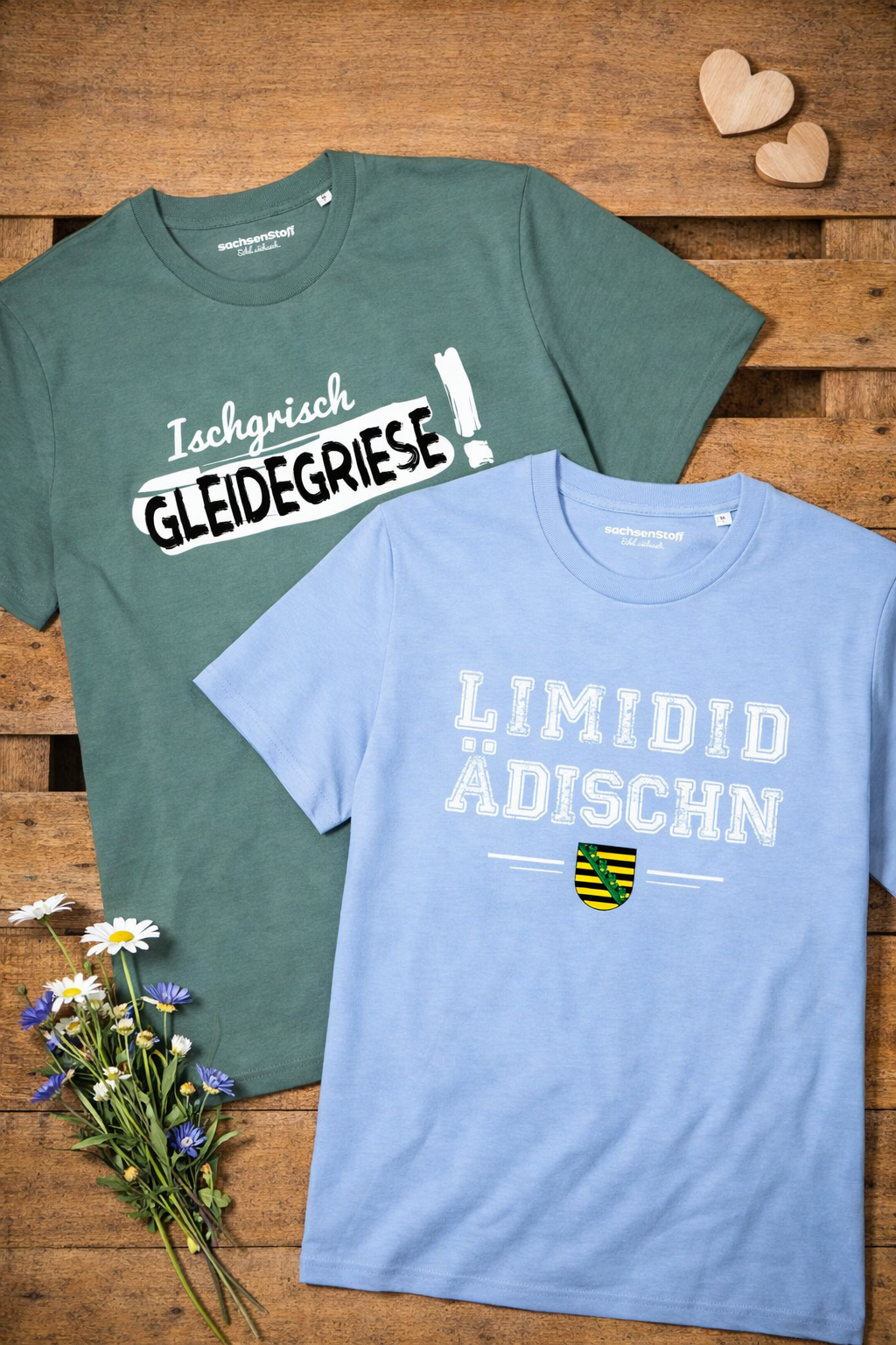 Sächsische T-Shirts für Herren Männer von sachsenStoff mit Sachsen Motiven und Sprüchen im sächsischen Dialekt Modelabel Mode Shop Dresden Leipzig