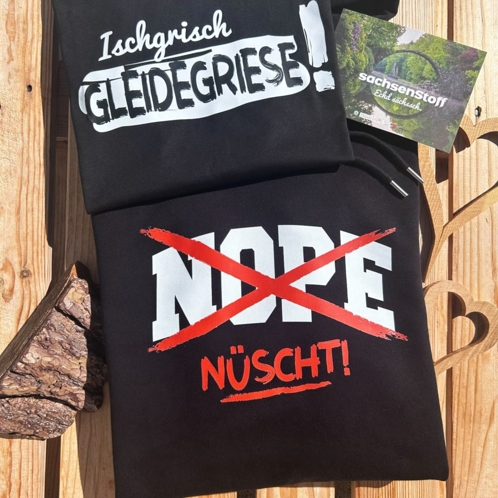 Sächsische Mode vom Modelabel aus Sachsen sachsenStoff T-Shirts und Hoodies im sächsischen Dialekt